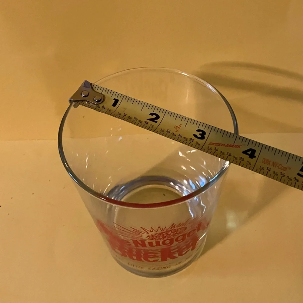2 Vintage The Nugget Bucket Reno Casino Cocktail Bar Glasses Red Lettering 4.5”